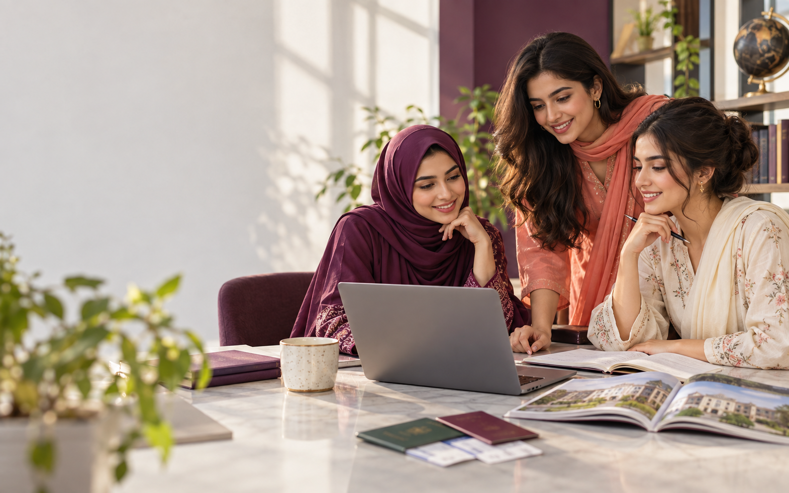 Young Pakistani women planning their education journey together