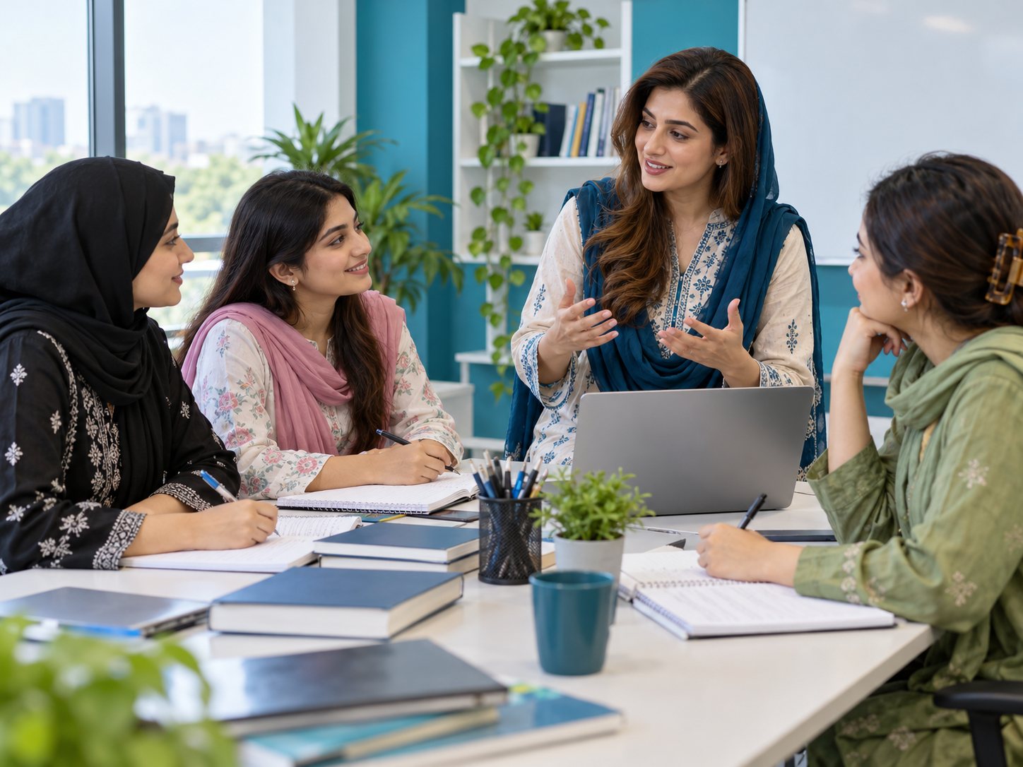 Women taking part in an Aagah test preparation class