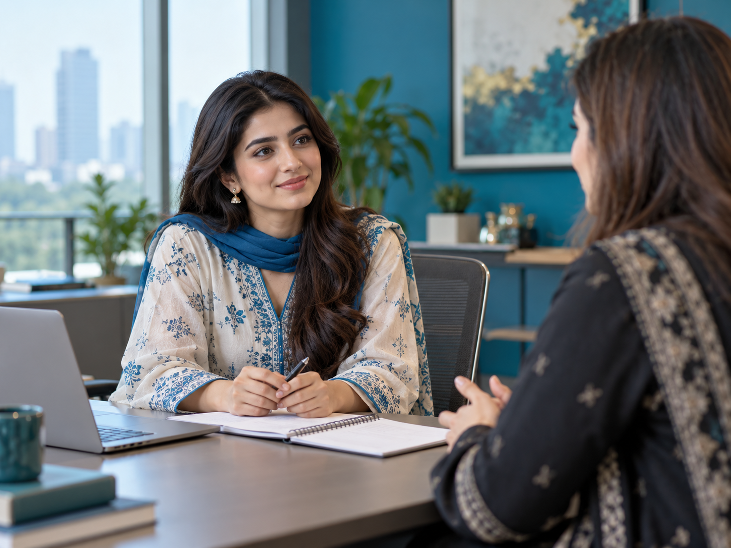 Women discussing a career opportunity